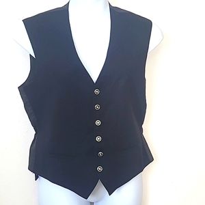 Vest black Gray silver Enameled buttons elastic waist tailored fit pockets EUC